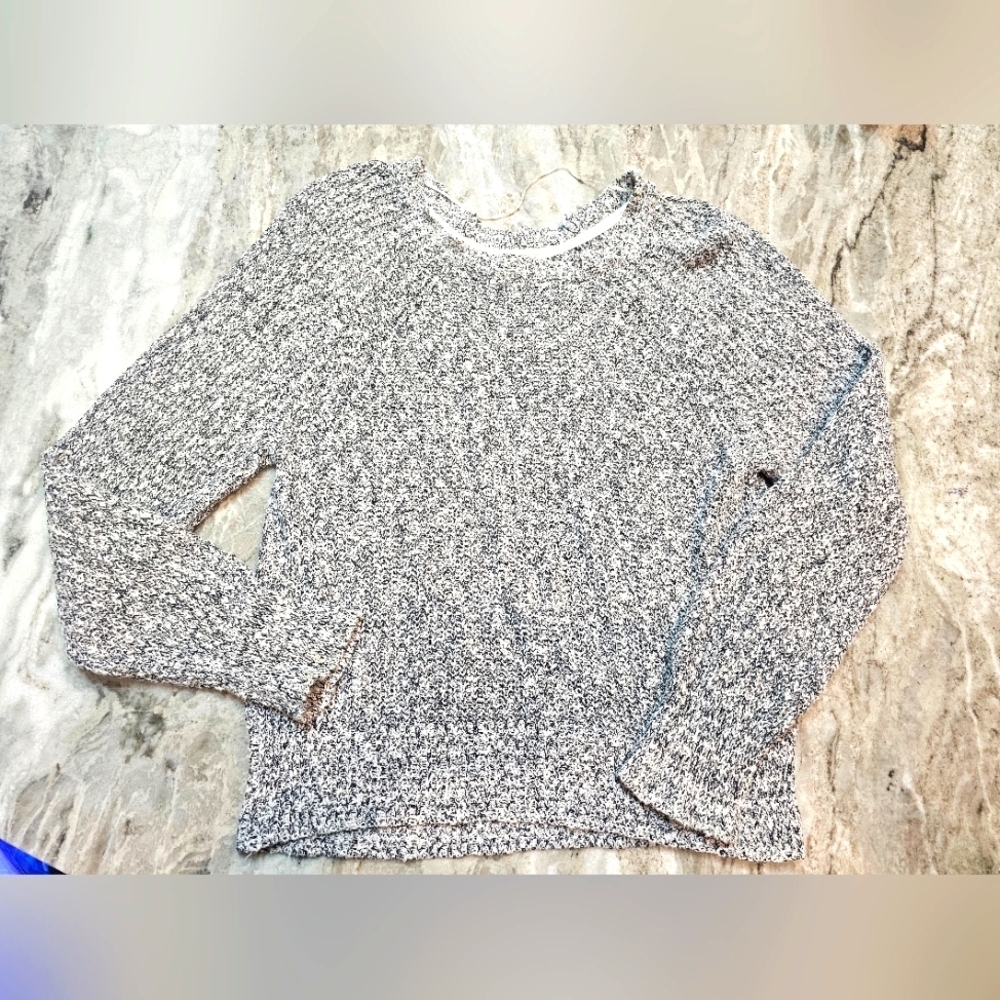 Free People Marled Knit Sweater Gray Black White Slouchy Pullover Women’s L